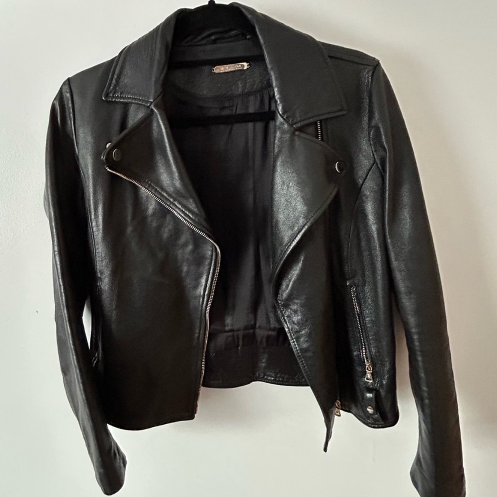Massimo Dutti Black Leather Jacket